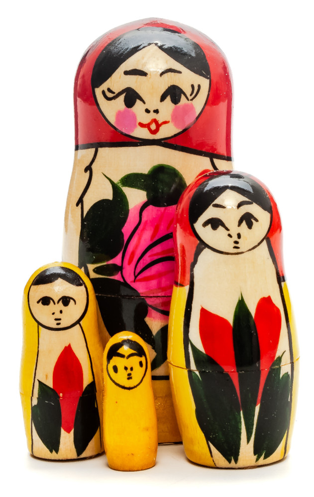 95 mm Red Head Semenovskaya Hand Painted Wooden Matryoshka Nesting Doll 4 pcs inside (by Ivan Studio)