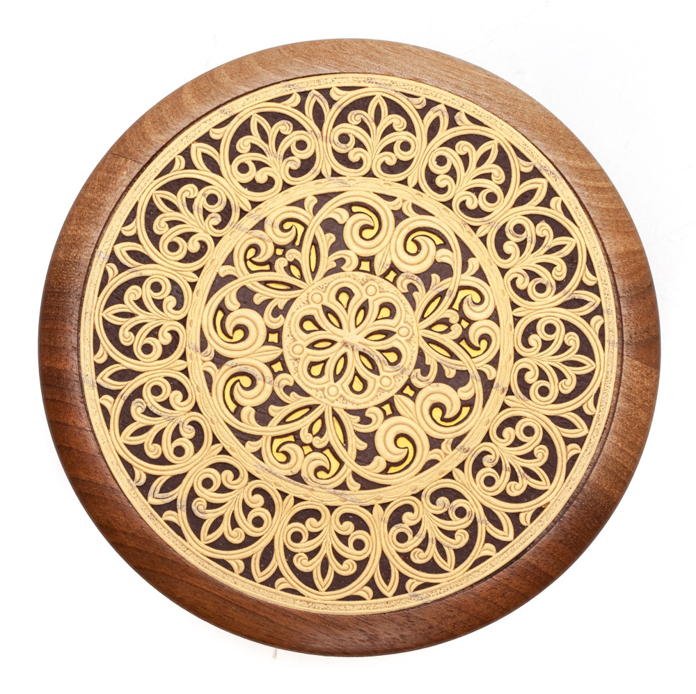d 110 mm Siberian Patterns hand made Birchbark Jewelry Box (by Maxim Birch)
