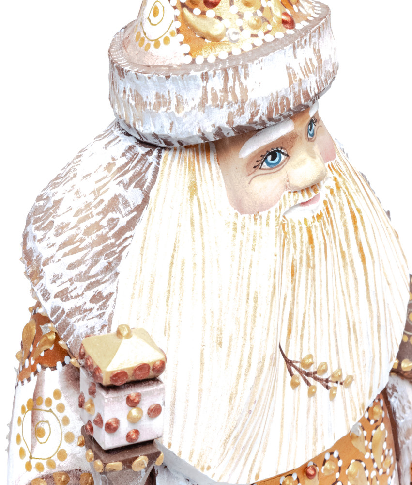 220 mm Santa with a Magic Staff and a Bag Carved Wood Hand Painted Collectible Figurine (by Natalia Nikitina Workshop)
