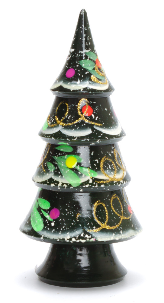 140 mm Christmas Wooden Green Tree with Hand Painted Garlands and Decorations