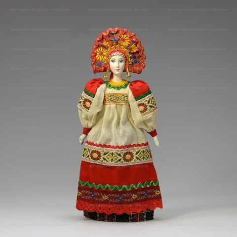 Russian Girl hand made Porcelain Doll in a National Dress and Kokoshnik - 11 Inches (by Le Russe)