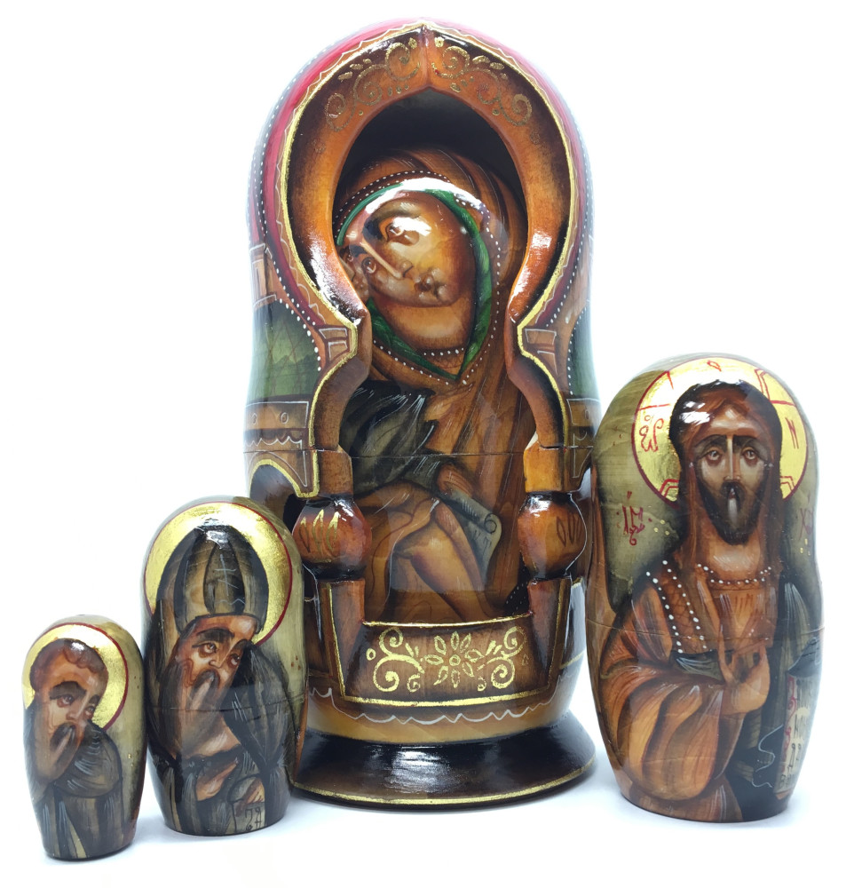180 mm Russian Orthodox Icon hand painted and carved wooden Matryoshka doll 5 pcs (by Konstantin Studio)