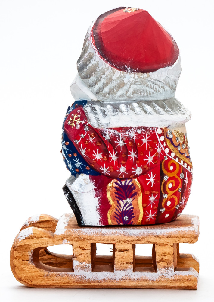130 mm Santa with a Bag Riding the Sleighs Carved Wood Hand Painted Collectible Figurine  (by Igor Carved Wooden Figures Studio)