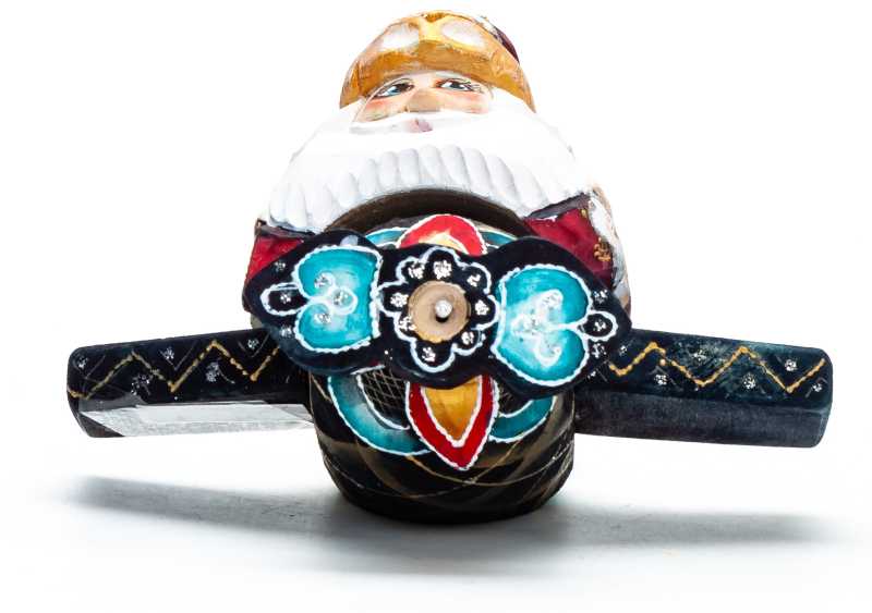 80 mm Santa on the Plane Carved Wood Hand Painted Collectible Figurine (by Igor Carved Wooden Figures Studio)