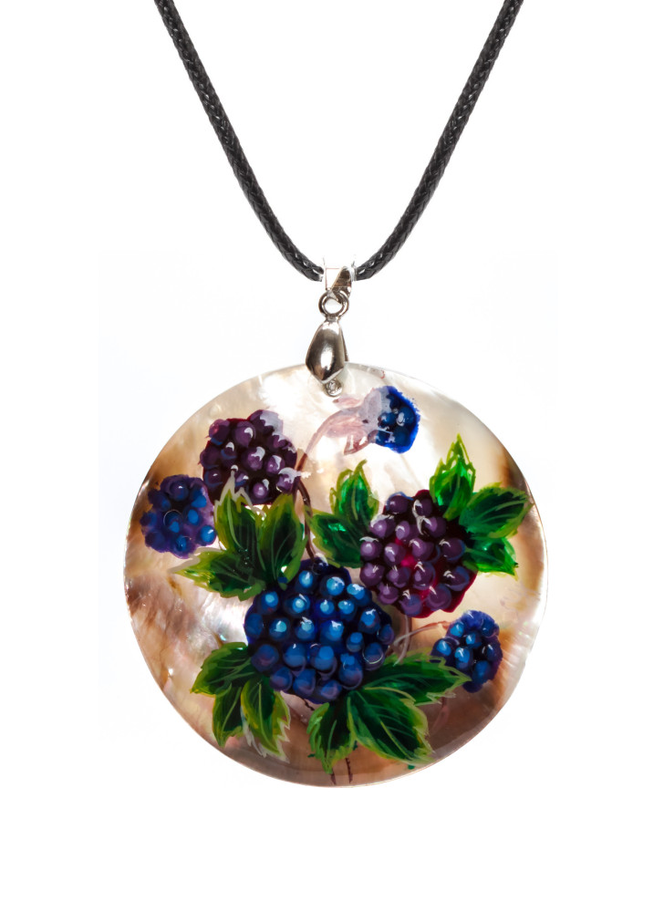 d50 mm Berries hand painted Nacre Pendant (by Tatiana Shkatulka Crafts)