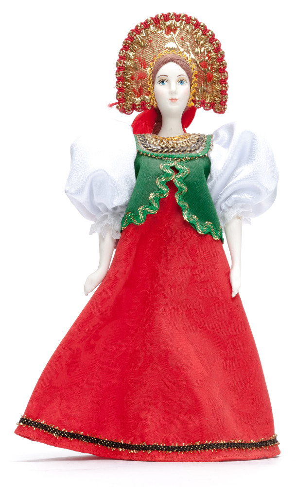Porcelain Doll in a Russian Dress and Kokoshnik - 11 Inches (by Le Russe)