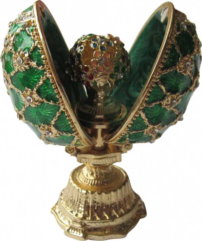 60 mm Spring Flowers on Green Enamel Easter Egg