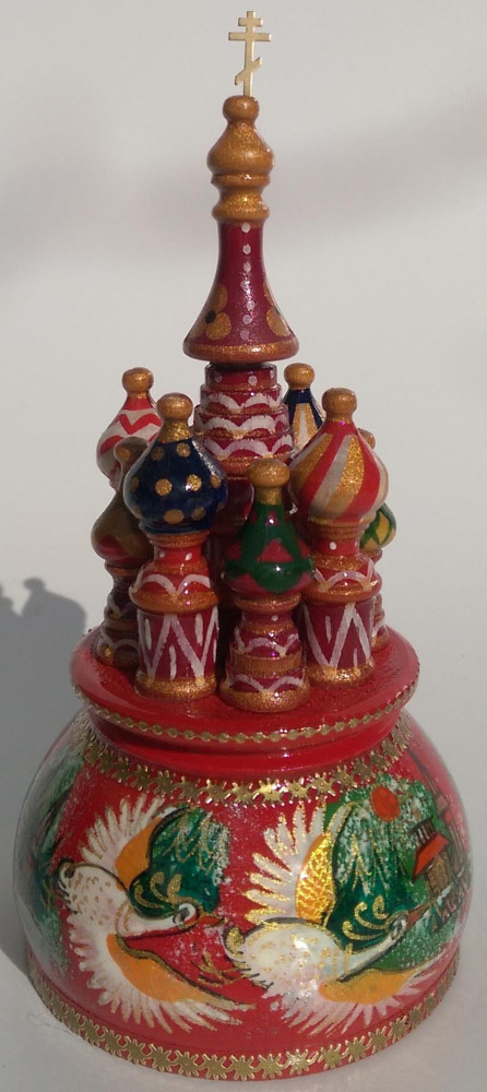 190 mm Saint Basil's Cathedral Flying Swans hand painted Wooden Music Box (by Nightingale Crafts)