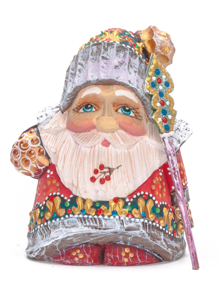 120 mm Santa with a Magic Staff Carved Wood Hand Painted Collectible Figurine (by Natalia Nikitina Workshop)