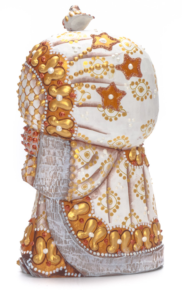 160 mm Santa with a Bag and Birds Carved Wood Hand Painted Collectible Figurine (by Natalia Nikitina Workshop)