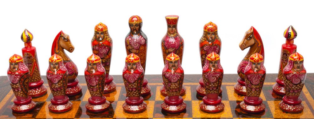 540x540 mm Medieval Russian Army handpainted figures on wooden Chess Board (by Fyodor Chess Studio)
