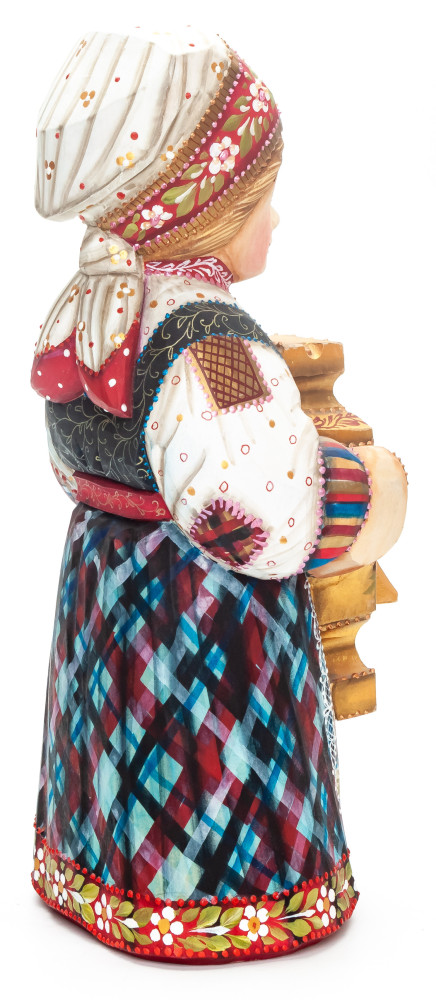 230 mm Girl with a Samovar hand painted Wooden Statue (by Karpova Nadezda)