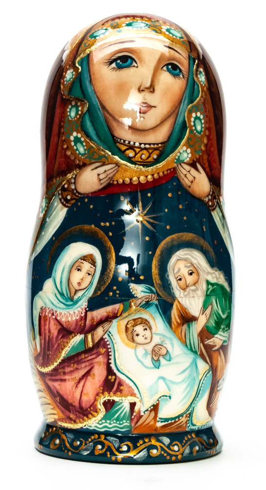  110 mm Christmas Day hand painted on wooden Matryoshka doll 5 pcs (by A Studio)