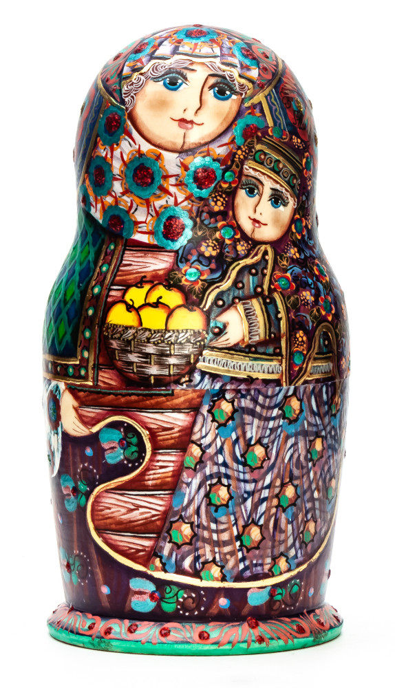 3 pcs Russian Family Matryoshka Dolls Traditional painted by M Bogachev