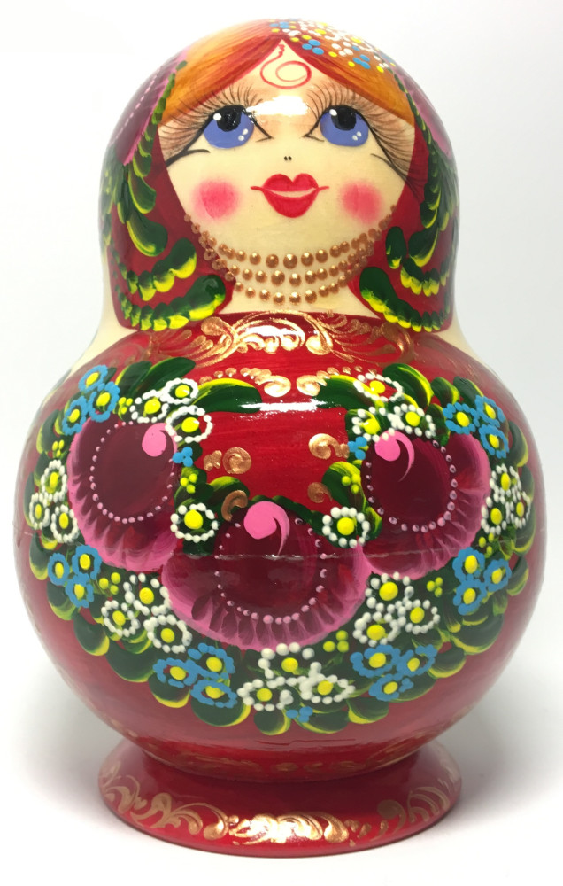 150 mm Khokhloma Patterns hand painted Wooden Matryoshka 10 pcs (by Tatiana Dolls Studio)