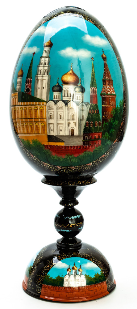  360 mm Moscow hand painted on red colored wooden Egg with standby (by Tatiana Crafts)