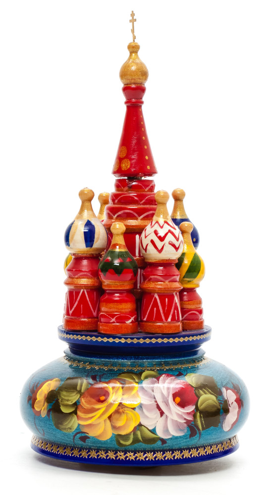 190 mm Saint Basil's Cathedral Zhostovo Art hand painted Wooden Music Box (by Nightingale Crafts)