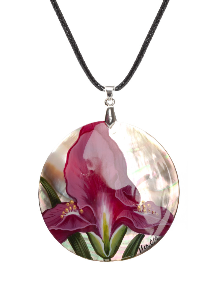  d60 mm Flower hand painted Nacre Pendant (by Tatiana Shkatulka Crafts)