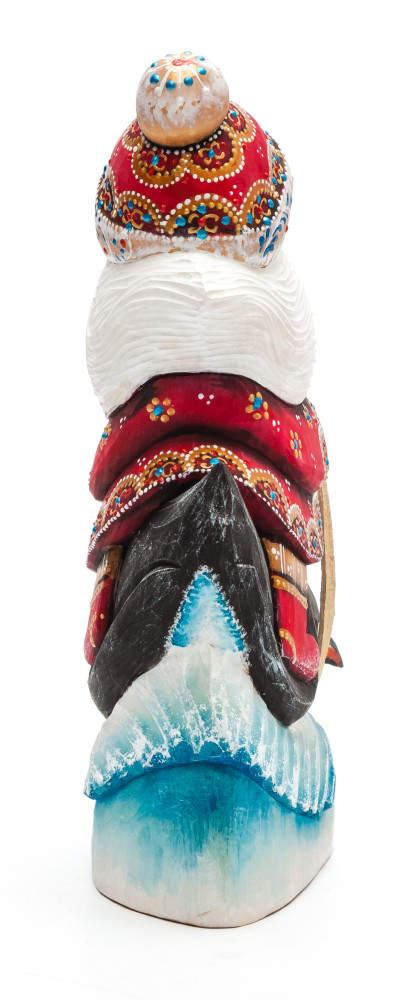 200 mm Santa riding a Penguin Carved Wood Hand Painted Collectible Figurine (by Igor Carved Wooden Figures Studio)
