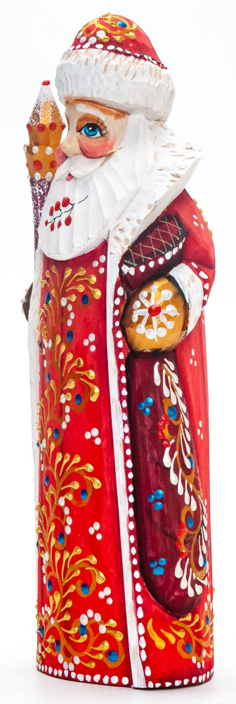 170 mm Santa with a Magic Staff and a Bag Carved Wood Hand Painted Collectible Figurine  (by Natalia Nikitina Workshop)