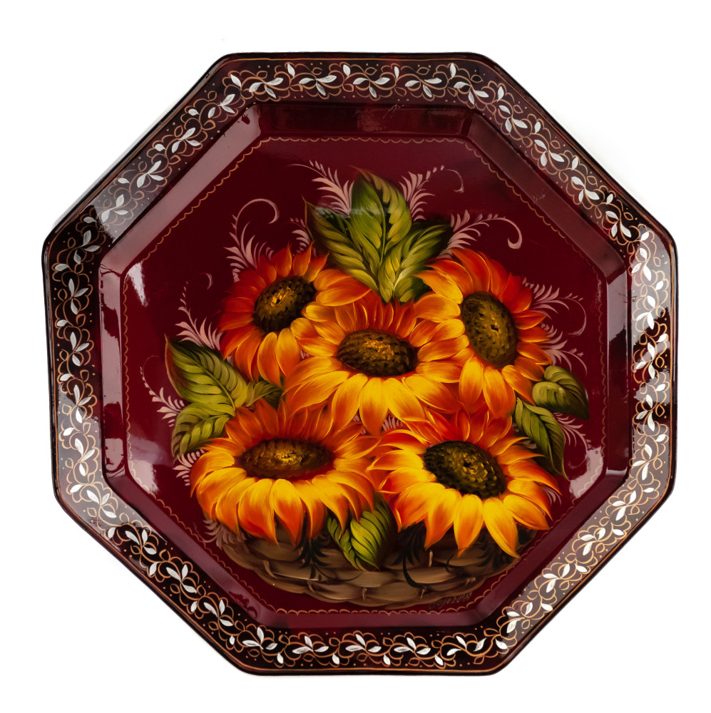  d 440 mm Zhostovo Patterns hand painted and lacquered by Golovina Metal Forged Tray (by Lada Crafts)
