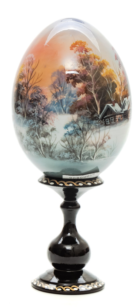 180mm Church in the Village hand painted wooden Egg with standby (by Tatiana Crafts)