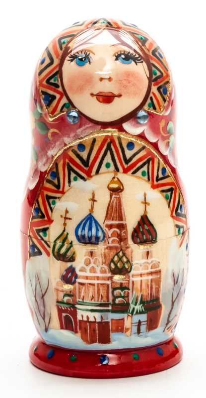 110 mm Moscow Snt Basil Cathedral hand painted on wooden Matryoshka doll 5 pcs (by A Studio)