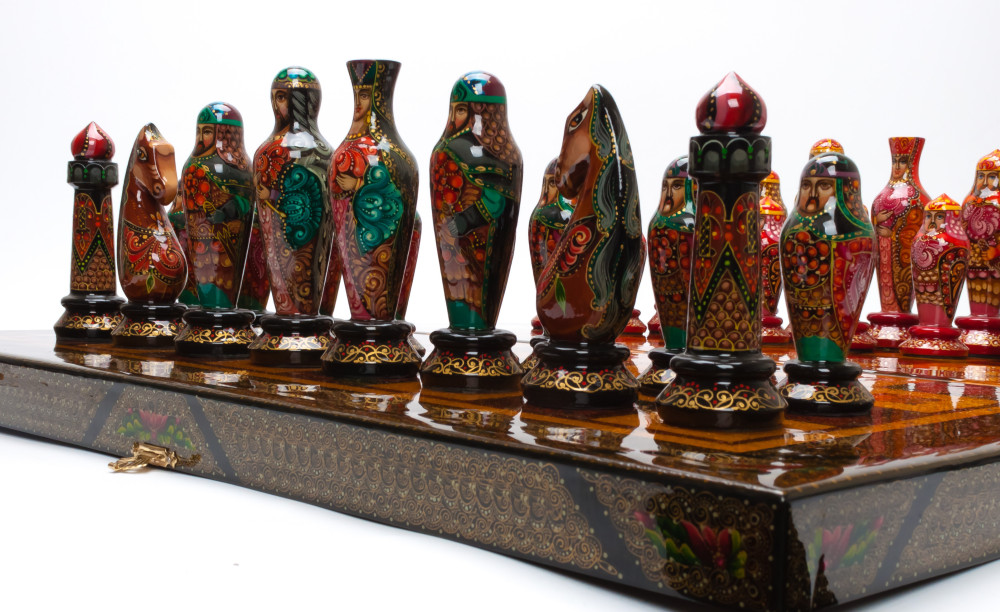 540x540 mm Medieval Russian Army handpainted figures on wooden Chess Board (by Fyodor Chess Studio)