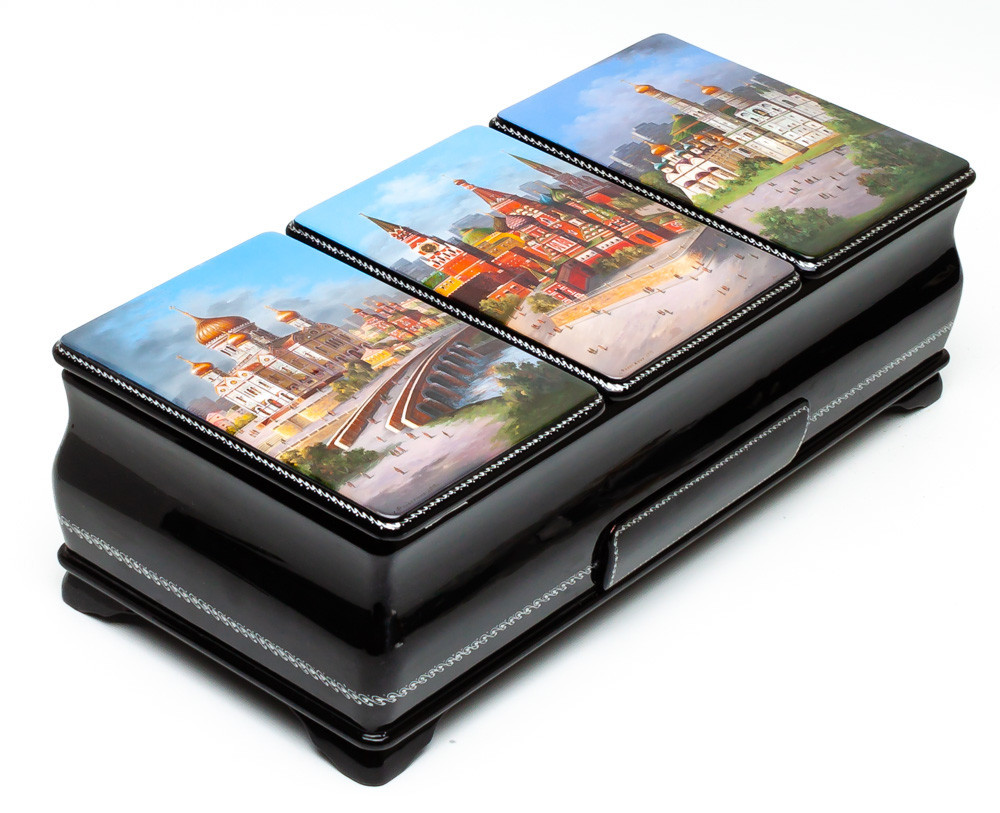 390x180mm Moscow Kremlin Hand Painted Jewellery Box (by Alexander G Studio)