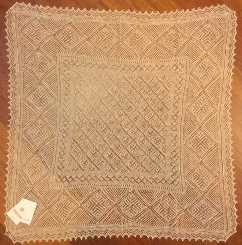 80x80 cm White Goat Down Hand Knitted Russian Orenburg Shawl (by Orenburg Factory)