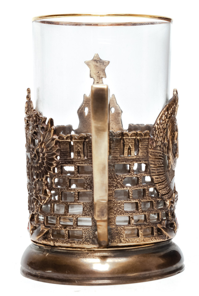 Moscow Kremlin Brass Tea Glass Holder with Faceted Glass (by Kolchugino)
