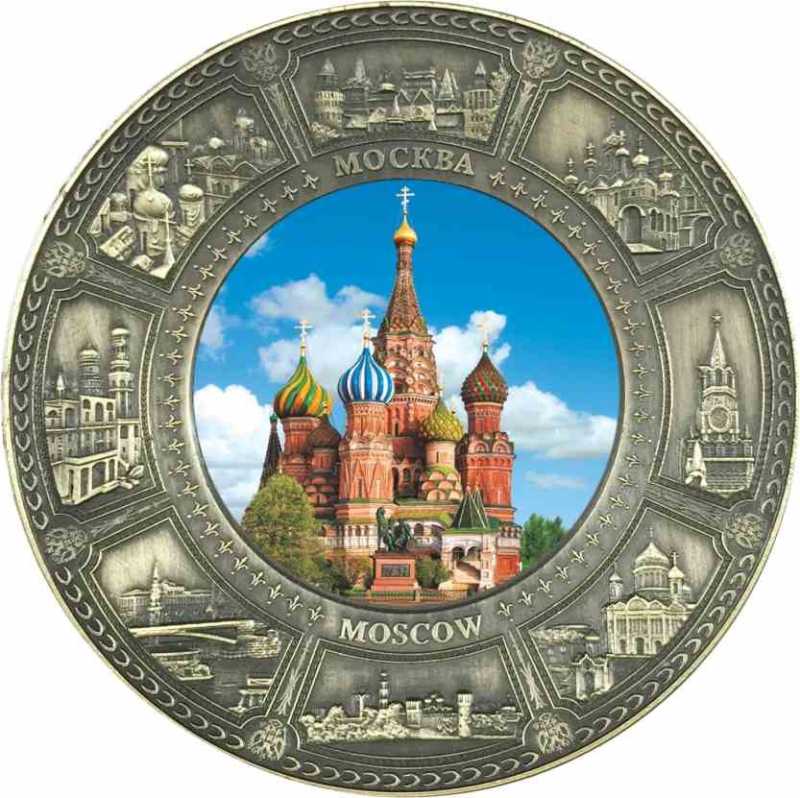 Магнит-тарелка "Москва" с фольгированной вставкой, диаметр 7 см