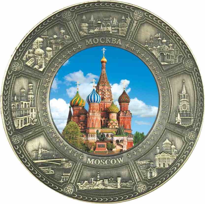 Магнит-тарелка "Москва" с фольгированной вставкой, диаметр 7 см