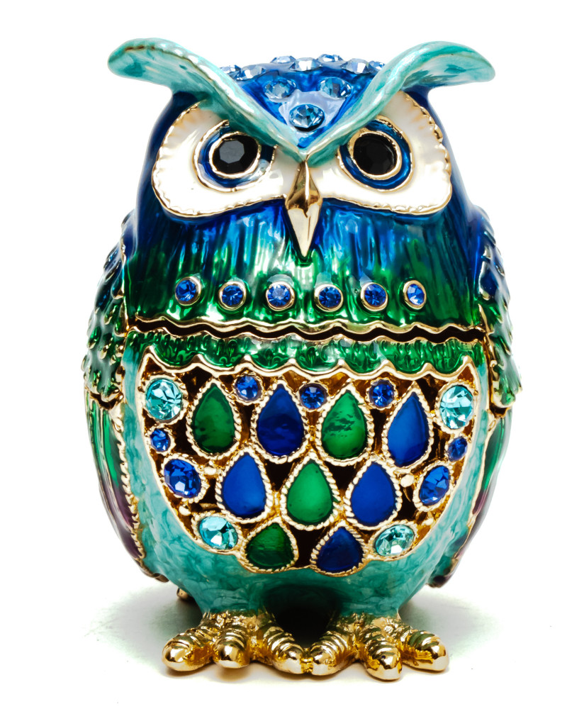 60 mm Owl with the Rhinestones Blue Jewellery Box