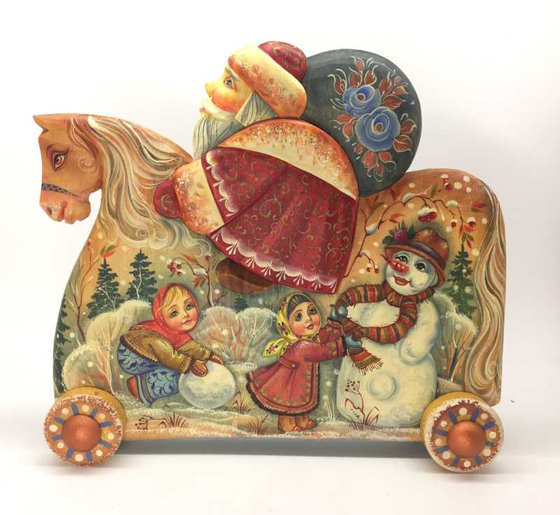 Hand Carved and Painted Santa Ride on Horse Weelchair (by Vladislav Toys)