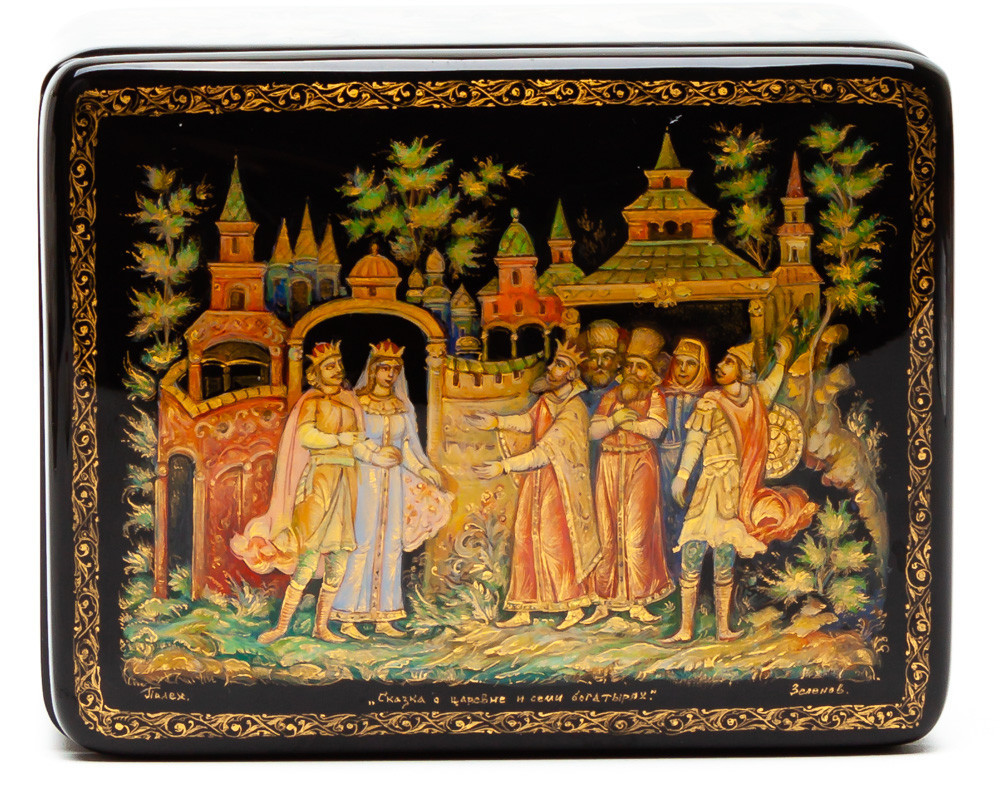 90x70mm The Tale of the Dead Princess and the Seven Knights hand painted lacquered box from Palekh (by Pavel Studio)