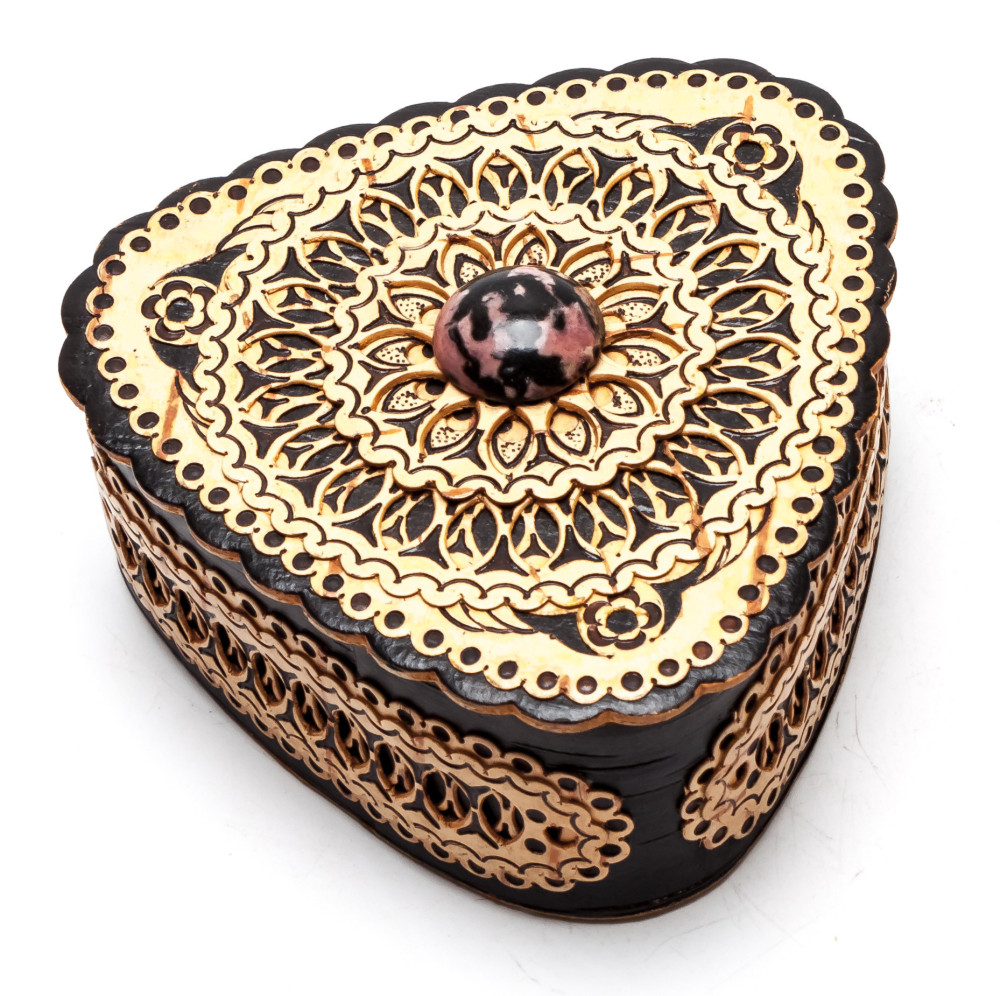 80x75 mm Siberian Patterns hand made Birchbark Jewelry Box (by Maxim Birch)