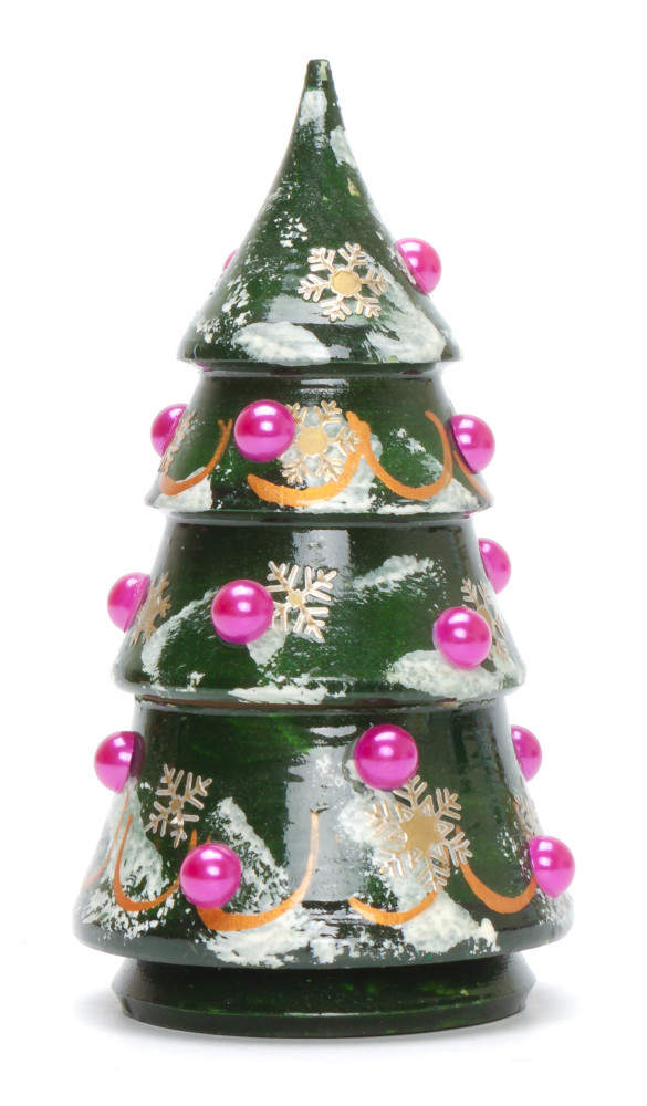 120 mm Christmas Wooden Green Tree with Hand Painted Garlands and Decorations