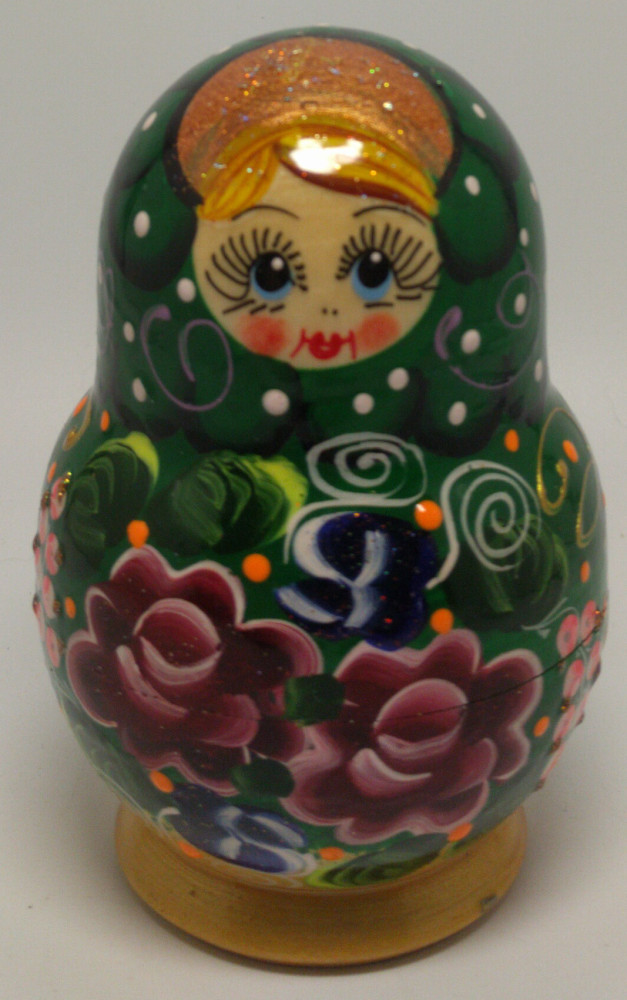 110mm Green Flowers Art Matryoshka Doll 5pcs (by Valentina Crafts)