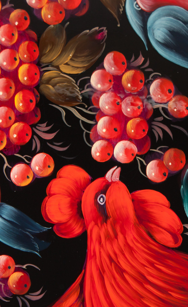 480x600 mm Zhostovo Patterns hand painted and lacquered by Lopatina Metal Forged Tray (by Lada Crafts)