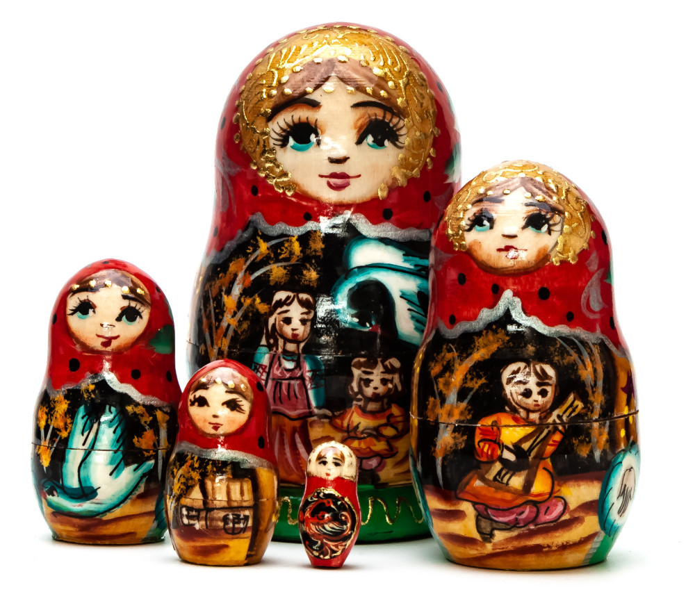 90mm Magic Swan-Geese hand painted Matryoshka doll 5pcs