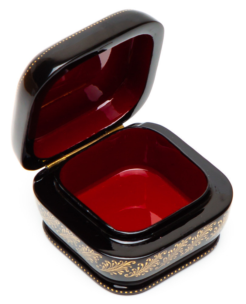 50x50mm The Cockerel - The Golden Scallop hand painted lacquered box from Palekh (by Pavel Studio)