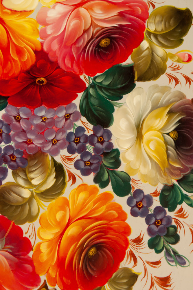 440x590 mm Zhostovo Patterns hand painted and lacquered by Gogin Metal Forged Tray (by Lada Crafts)