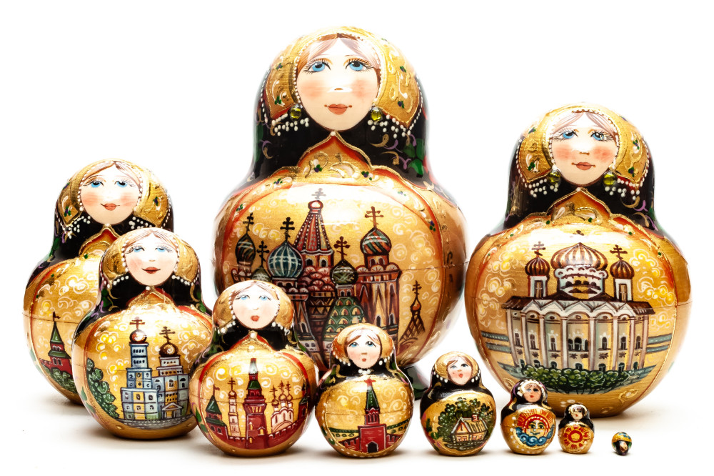 150 mm Moscow Cathedrals hand painted wooden Matryoshka doll 10 pcs (by A Studio)