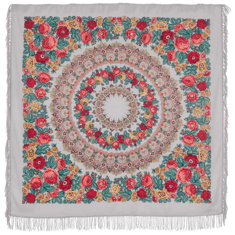 146x146 mm Prayer Woolen Shawl with Woolen Fringe Pavlovo Posad Manufactory
