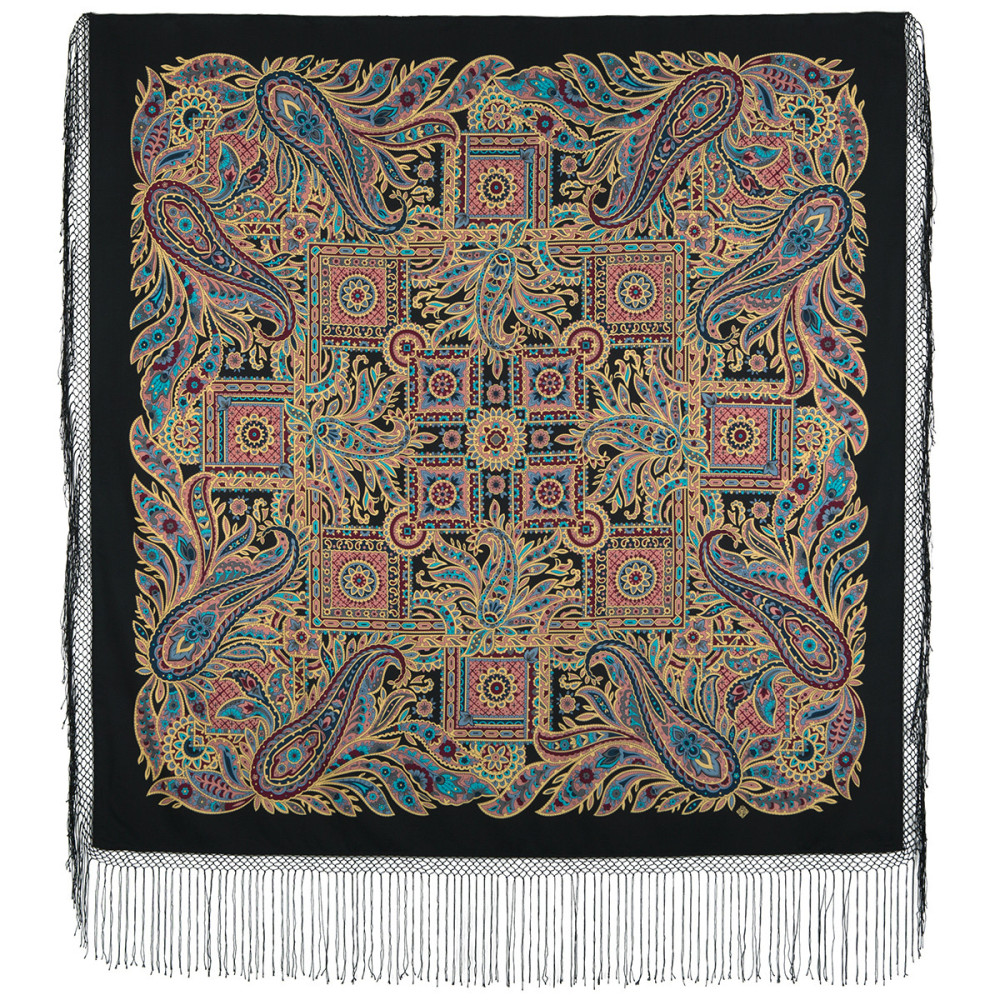 Shop Thick Woolen Fabric Shawls with Silk Fringe 148x148 cm Шаль «Печатный пряник» online at Skazka.site | Eligible for fast shipping and free returns. Шаль «Печатный пряник»