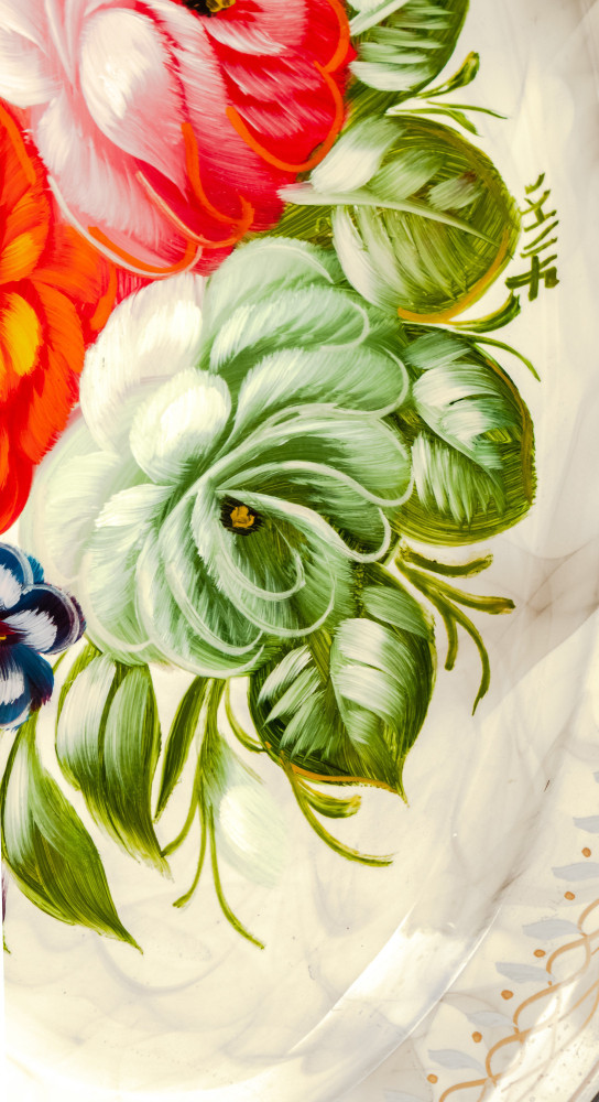 165x255 mm Zhostovo Patterns hand painted and lacquered Metal Forged White Tray (by Lada Crafts)