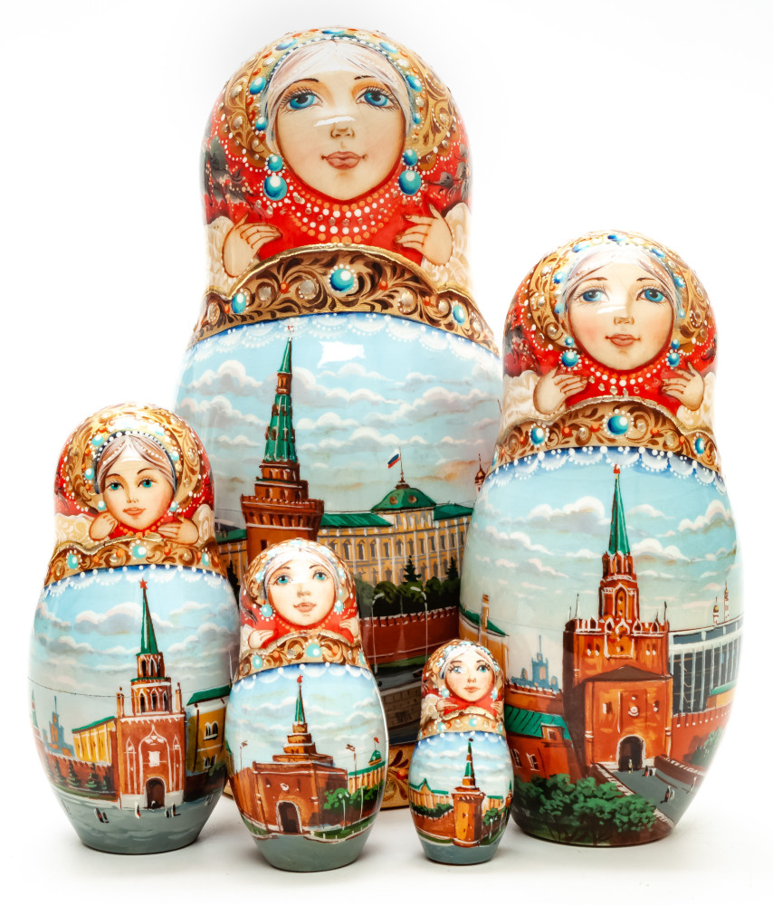160 mm Moscow Saint Basil Cathedral hand painted Matryoshka round Doll 5pcs (by A Studio)