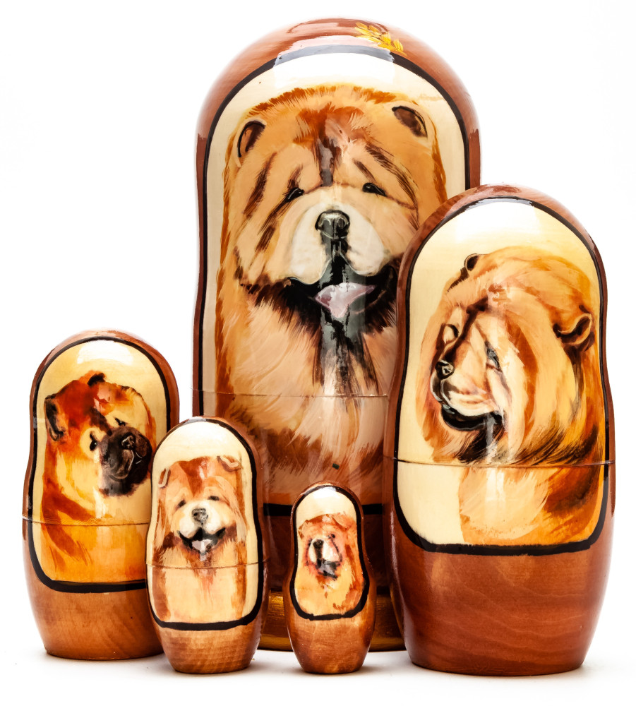 180mm Dog hand painted on wooden Matryoshka doll 5 pcs (by Alexander Famous Paintings Studio)