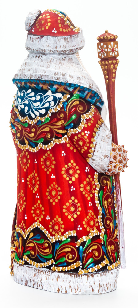 220 mm Santa Claus with a Magic Staff and a Bag handpainted Wooden Carved Statue (by Natalia Nikitina Workshop)